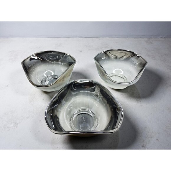 vintage 1960s elegant set of 3 dorothy thorpe style silver fade glass bowls - Picture 3 of 7